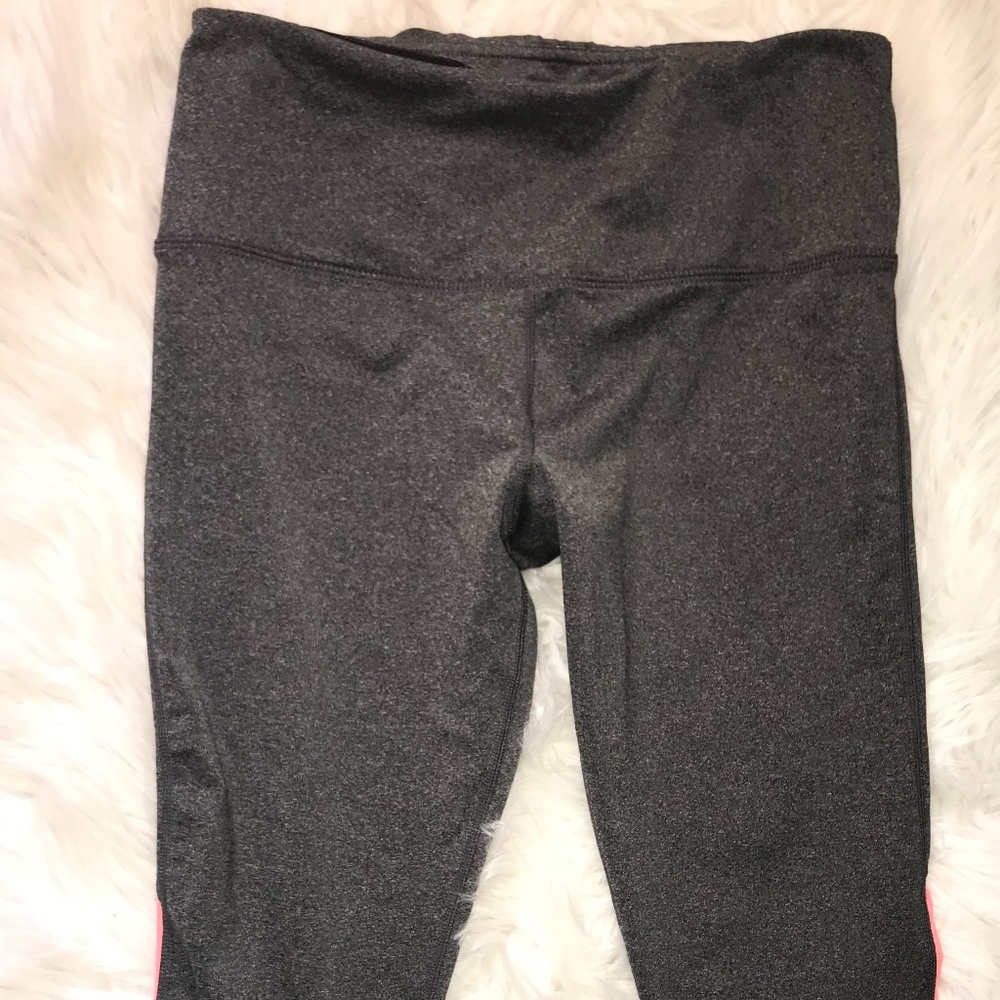 Dark Grey Yoga Capris with Pink Mesh Side Detail